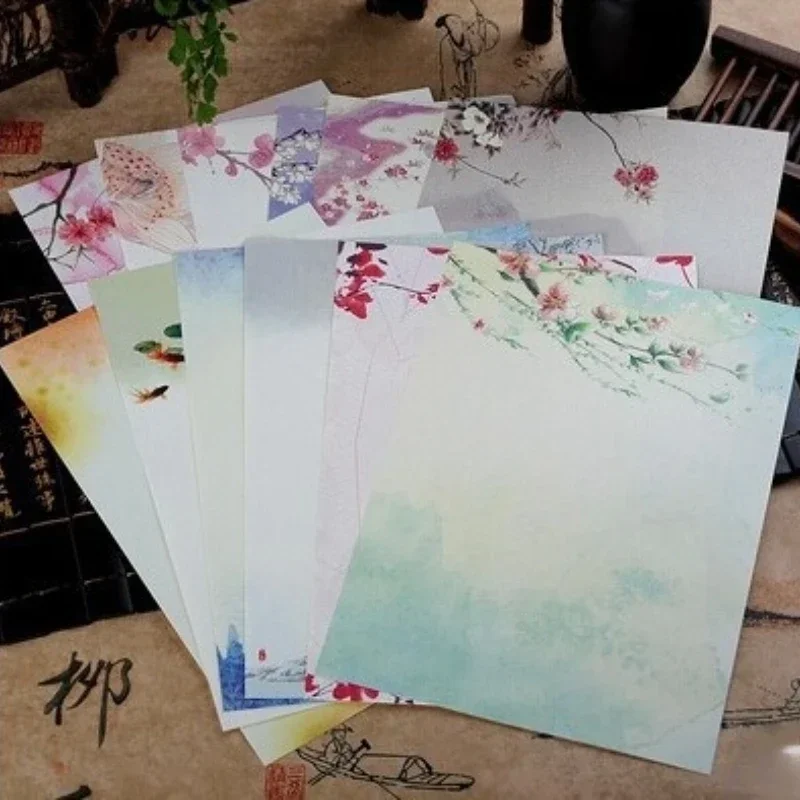 8 Sheets Chinese Landscape Painting Writing Papers Pretty Letter Papers for Teacher Student Stationery Gift for Friends