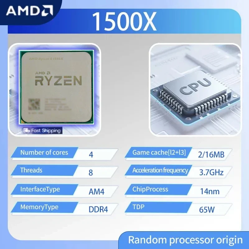 AMD 라이젠 5 1500X 언락 4코어 8스레드 3.7GHz 데스크탑 CPU (게이밍용, 소켓 AM4, 패키지 미포함)