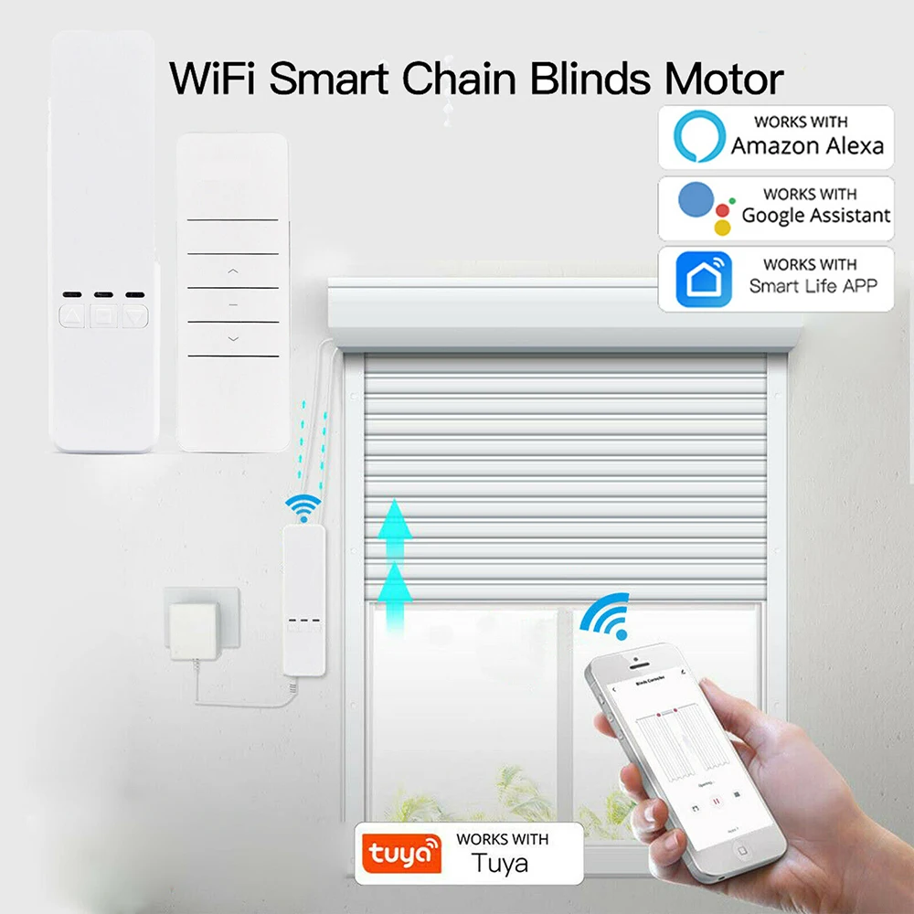 International Security - Motor de persiana inteligente para ventana wifi.  Características: 1.No es necesario cambiar las persianas existentes, un  control táctil, manual al motor; 2. Fácil montaje y ajuste, 3-5 Min DIY