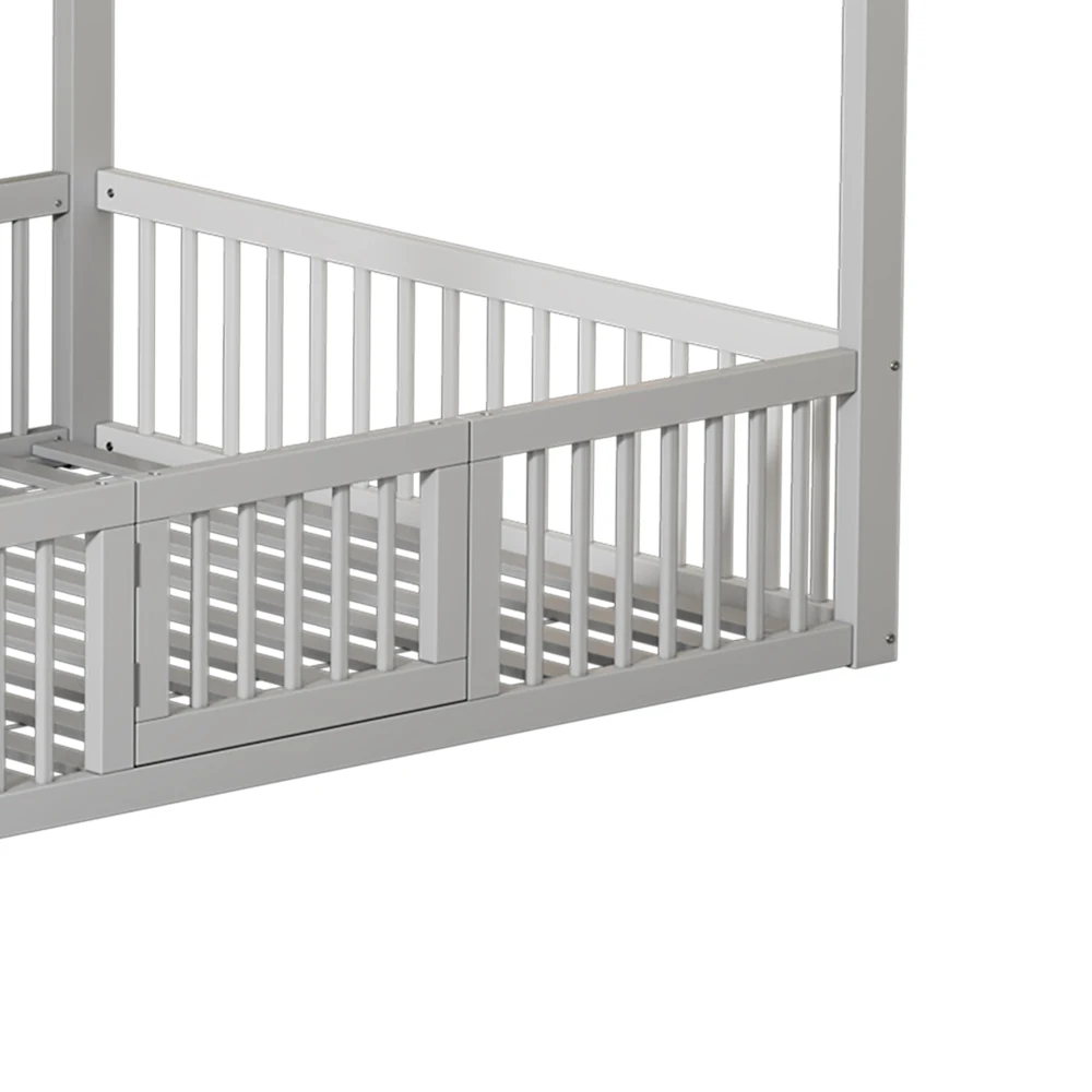 Robustes Hausbett aus massivem Holz, 90 x 200 cm – Twin-Size-Plattformbett mit niedrigem Profil, multifunktionales Doppelbett, Schlafzimmermöbel – Detail 25