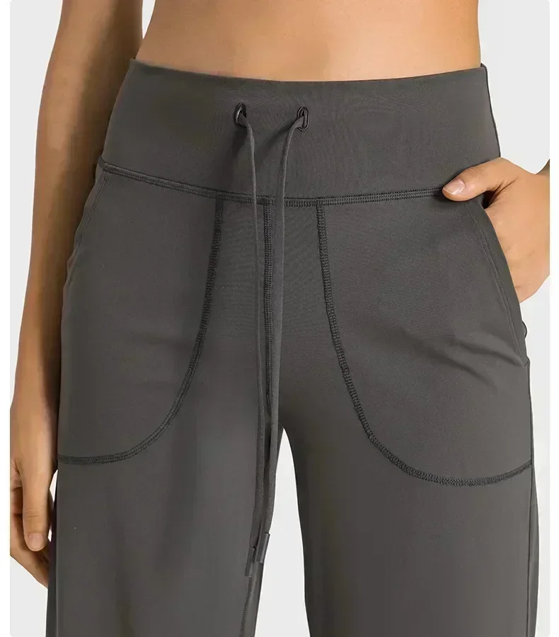 Lemon Women  High Waist Drawstring Wide Leg Pants Throwback Still Loose Yoga Pants Outdoor Jogging Gym Sports Flare Trousers