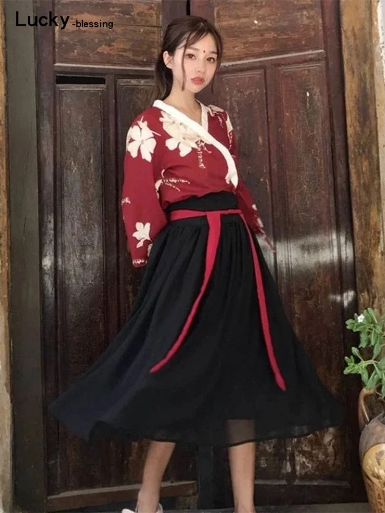 Retro Japanese Style Vintage Haori Kawaii Girls Women Foral Kimono Dress for Party Yukata Asian Clothes Skirts Vestidos Hanfu japanese kimono japanese kimono cardigan japanese kimono shirt