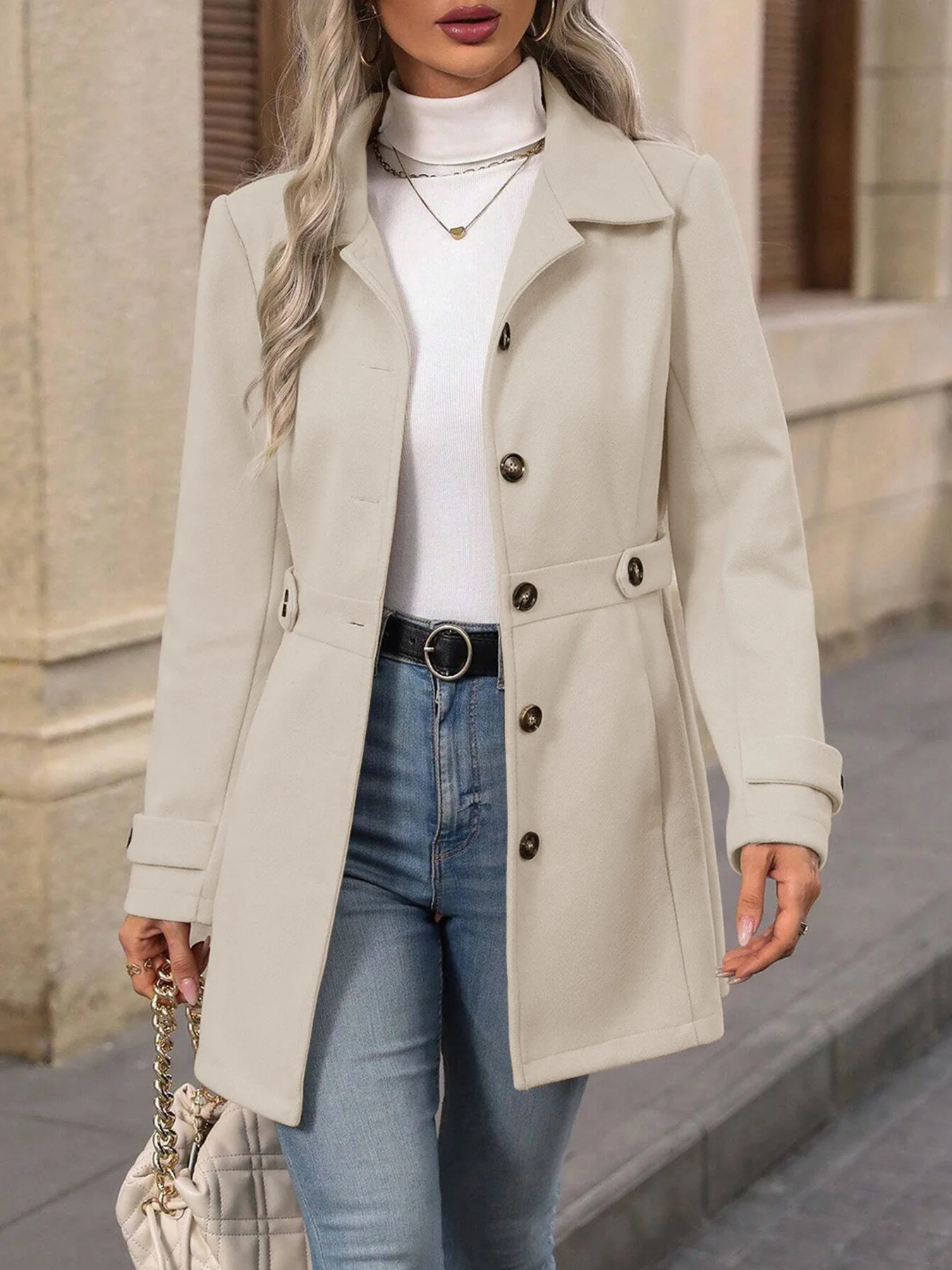 حجم كبير معطف صوفي جديد متوسط الطول لخريف وشتاء مع...