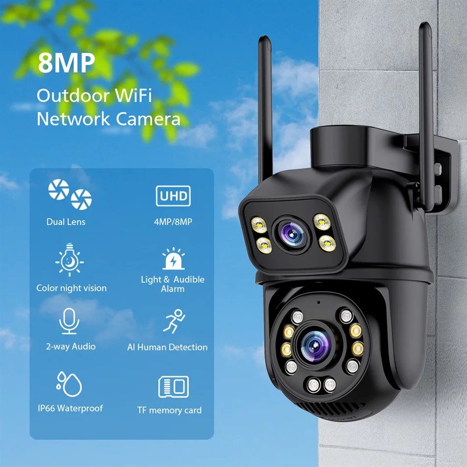 

6MP Wifi PTZ Camera Dual Lens IP CCTV Video Surveillance Camera Ai Human Detect Auto Tracking Night Vision Outdoor Waterproof