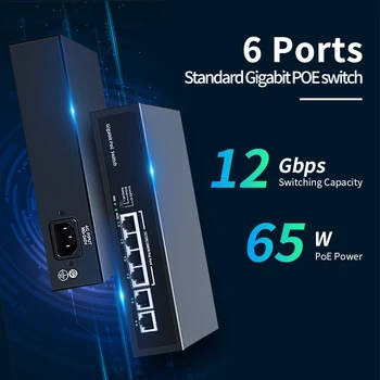 HORACO 6 Port Gigabit POE Switch 1000Mbps Active POE Network Switch 60W for IP Camera,NVR,Surveillance,CCTV,POE Camera 2