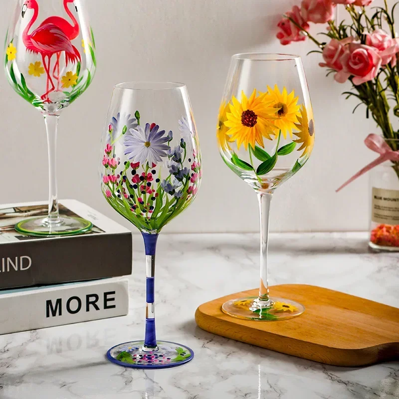 French Ins Style Retro Goblet Champagne Glass Wine Glass Antique Tulip Painted Goblet Red Wine