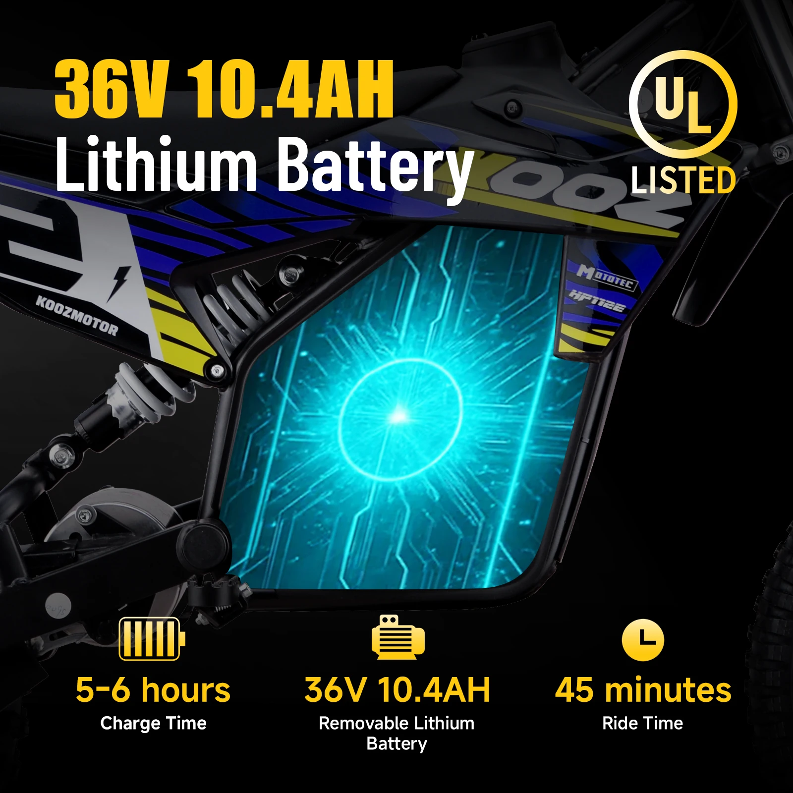 KOOZ HP112E PRO 36V 1000W Electric Motorcycle for Kids, Electric Dirt Bike Up to 20.6 MPH & 19 Miles Long-Range.