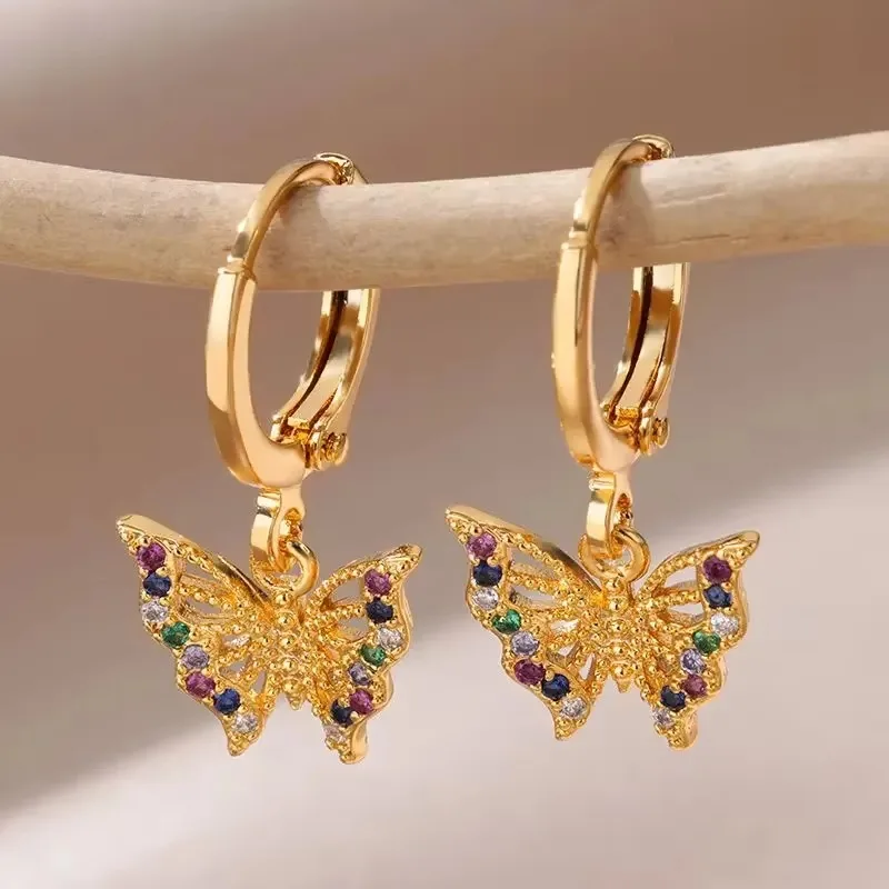 Zircon Evil Eye Earrings For Women Gold Color Stainless Steel