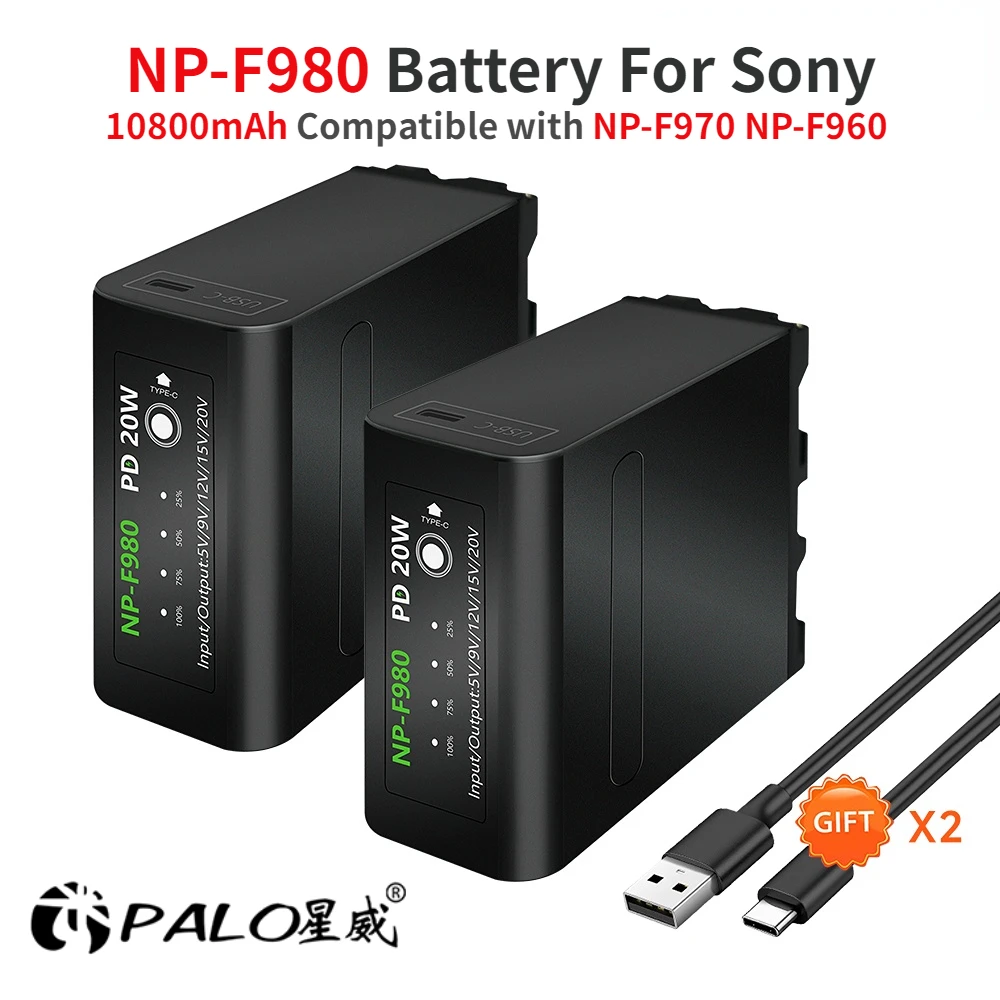 Palo Batteria 10800Mah Np-F960 Np-F970 Np-F980 Np-F750 Np-F550 Con Indicatore Di Alimentazione A Led Batteria Di Carica Usb Per Sony Hvr-Hd1000 Hvr-Hd