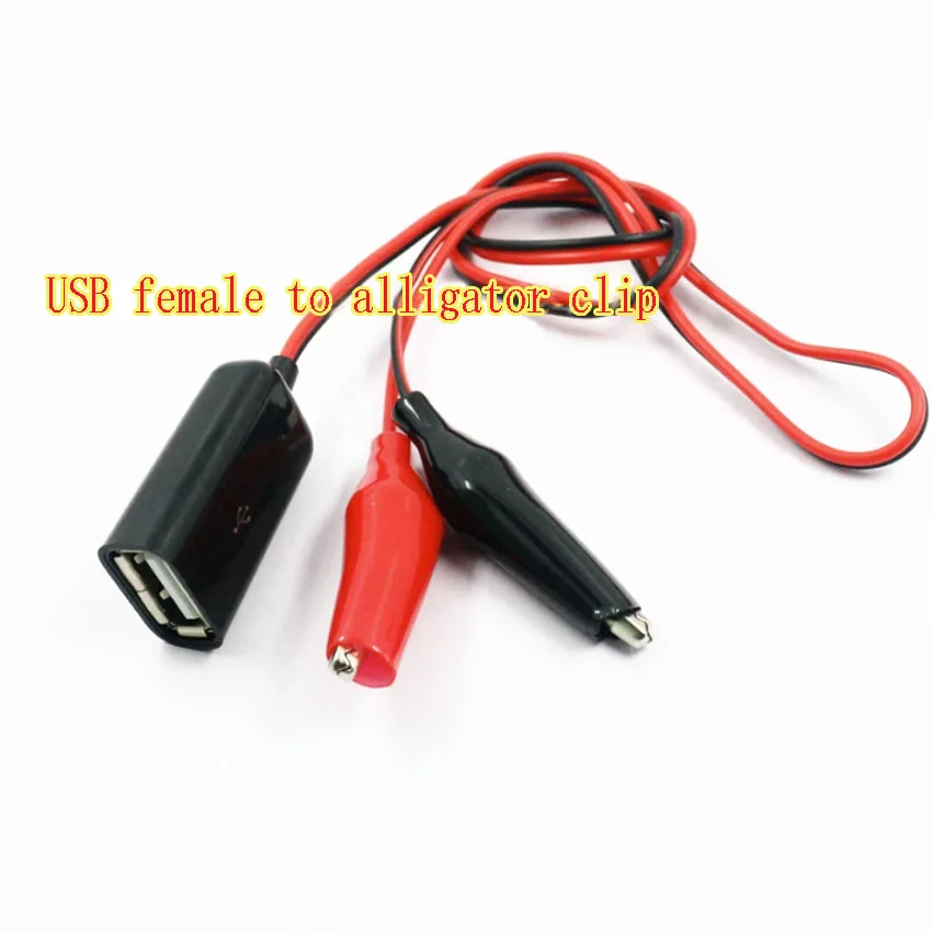 

5Pcs USB Female Connector to Alligator Test Clips Clamp to USB Male Connector Power Supply Adapter Wire 35cm Cable Red and Black