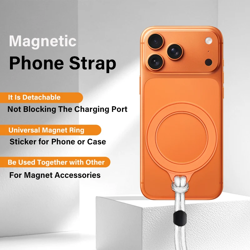 Magnetic Ring Holder with Lanyard - 360° Rotation Foldable Phone Grip