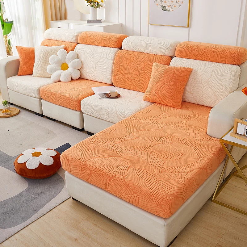 Leaves Jacquard Polar fleece stretchy sofa cover, all seasons for living room, protector for pets/kids 2