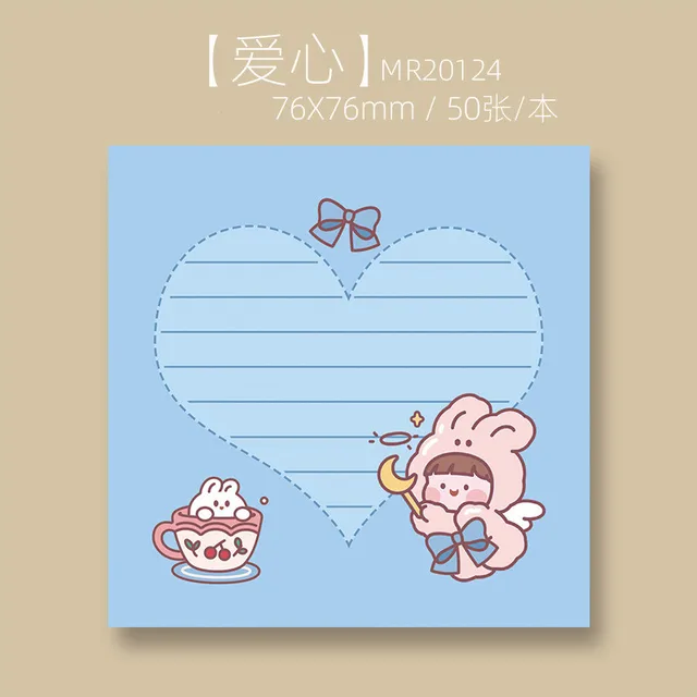 Korean Ins Not Sticky Memo Pads Cartoon Cute Student Message Stationery Office Learn Simple Planner Label Paper Kawaii Tearable Rabbit ears girl 4