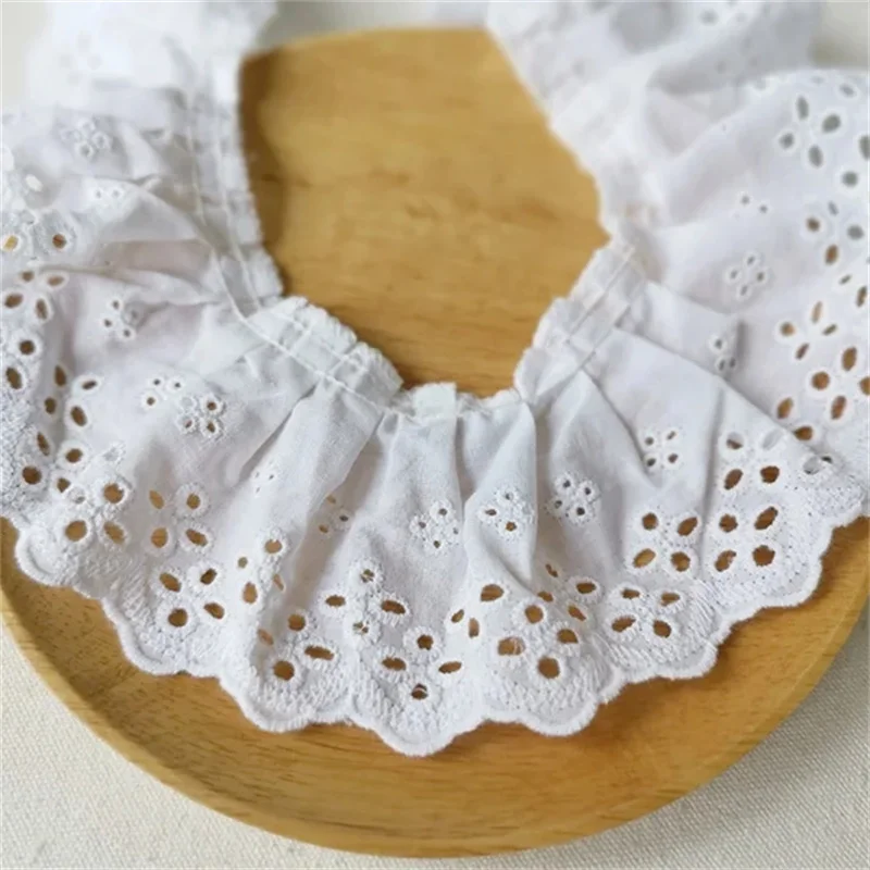 Lace Fabric Lace Ribbon Lace Sewing Supplies Lace Decoration Lace Accessories Lace Sewing Accessories 8CM Wide White Cotton Lace Pleated Ruffle Trim Hollow Embroidery Guipure 3d Lace Fabric Ribbon Skirts Fringe Scarfs Sewing Decor