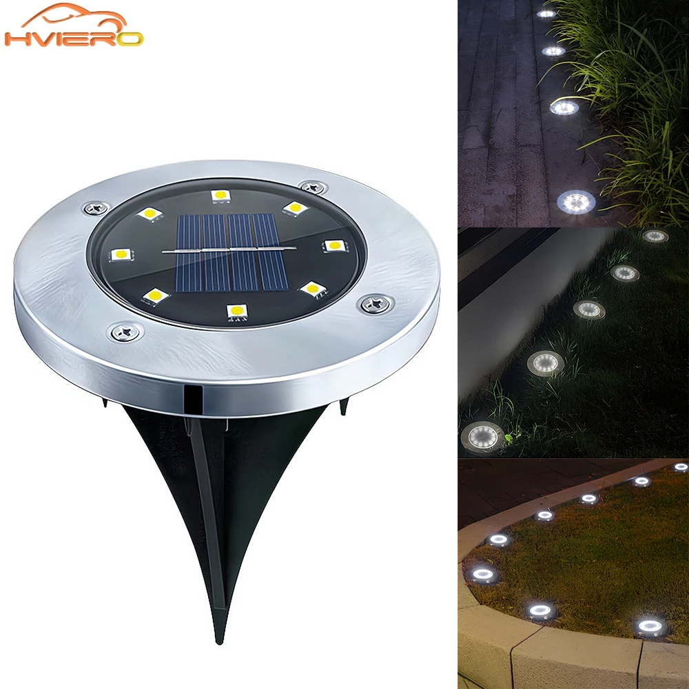 Placa Solar Flexible LYHOPE - Luces Solares De Tierra Para Exteriores, Paquete De 16 Unidades De 8 Luces LED De Disco Luces LED Solares Exterior