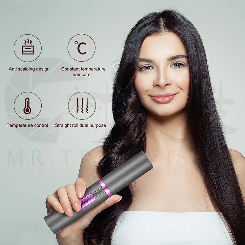 Wirless Rechargeable Portable Hair Staightener Hair Curler Negative Ions 4800mAh Ceramic Flat Iron 2 in 1 Cordless Styling