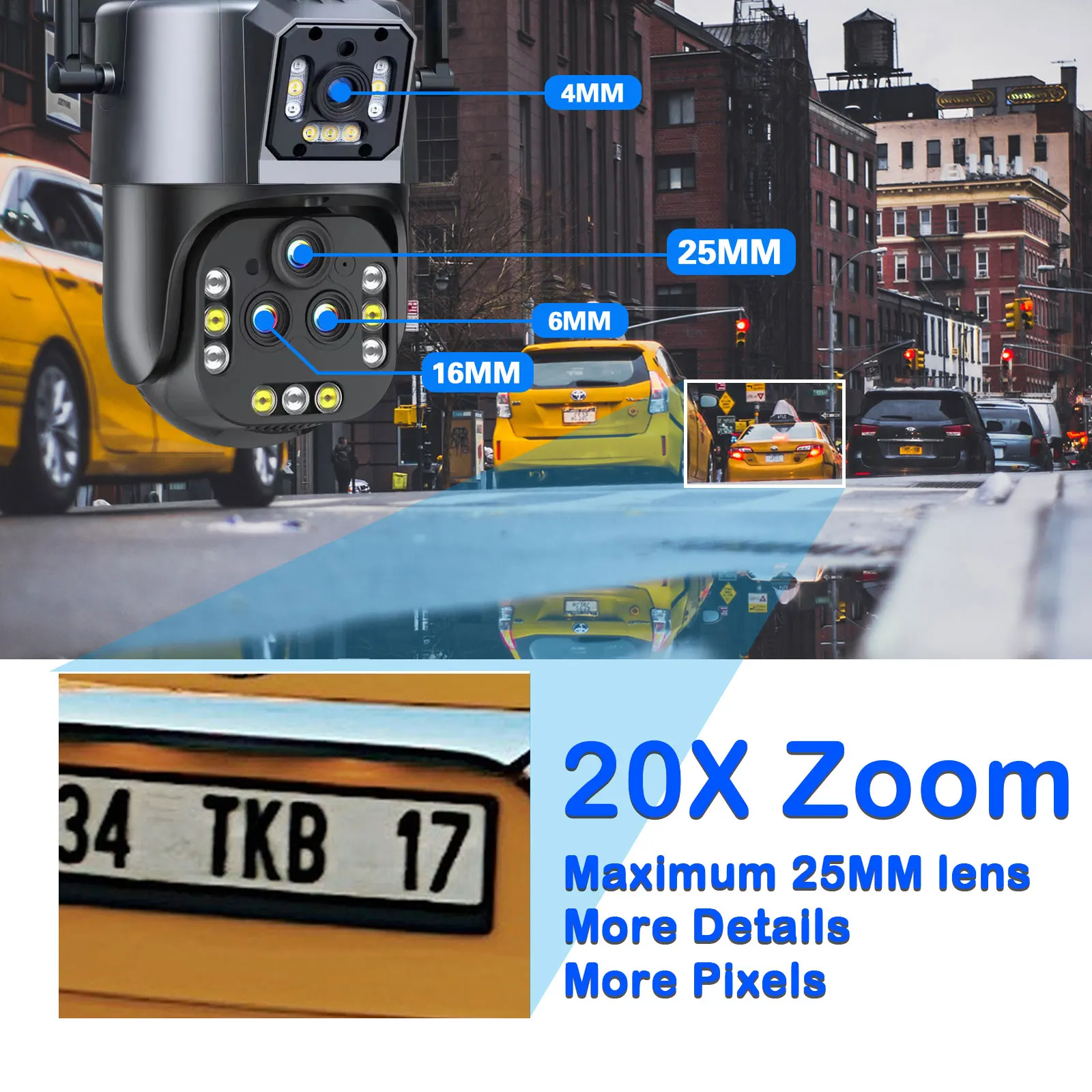 thumbnail image 5 of Cámara IP PTZ de larga distancia para exteriores, 100M-150M, 8K, 16MP, WiFi, Zoom 20X, IA, seguimiento automático, cámara CCTV de seguridad impermeable humana, 5 of 5