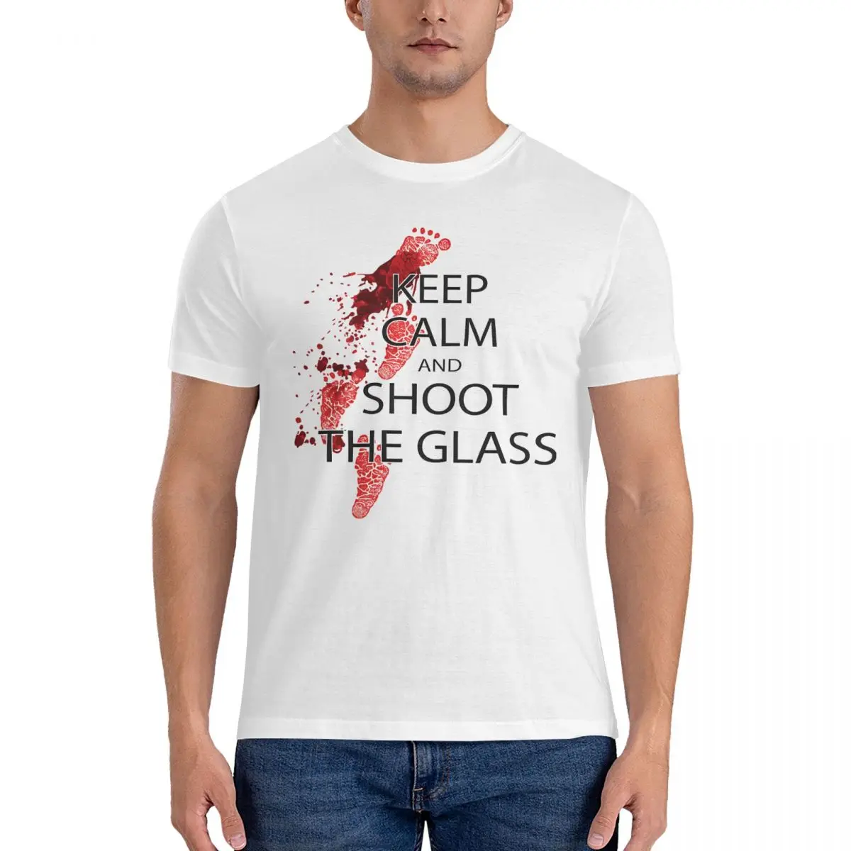 

Мужские Винтажные футболки из 100% хлопка с надписью Keep Calm And Shoot The Glass, твердая футболка с короткими рукавами и круглым вырезом, идея для подарка