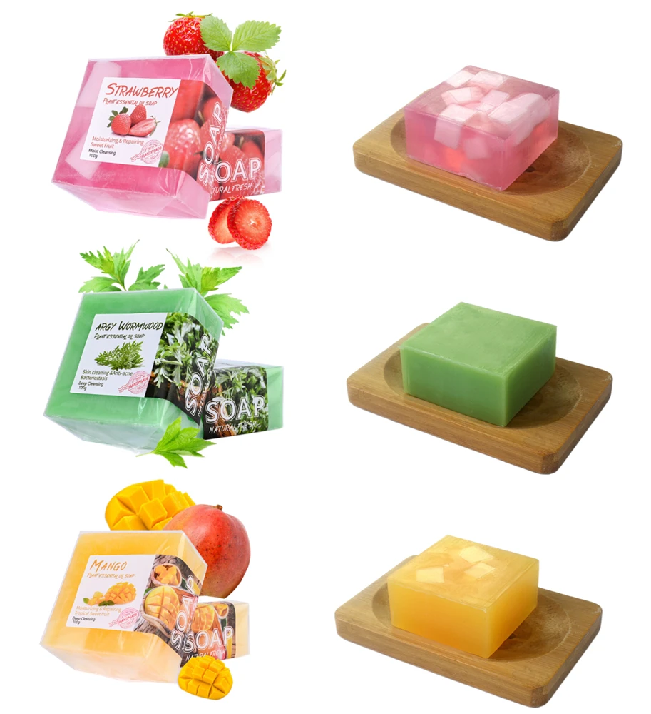 3Pcs All Natural Bar Soap Moisturizing Plant EssentialL Oil Soap Pack Mangos StrawberryY Wormwood Deep Clean Bath Lymphatic