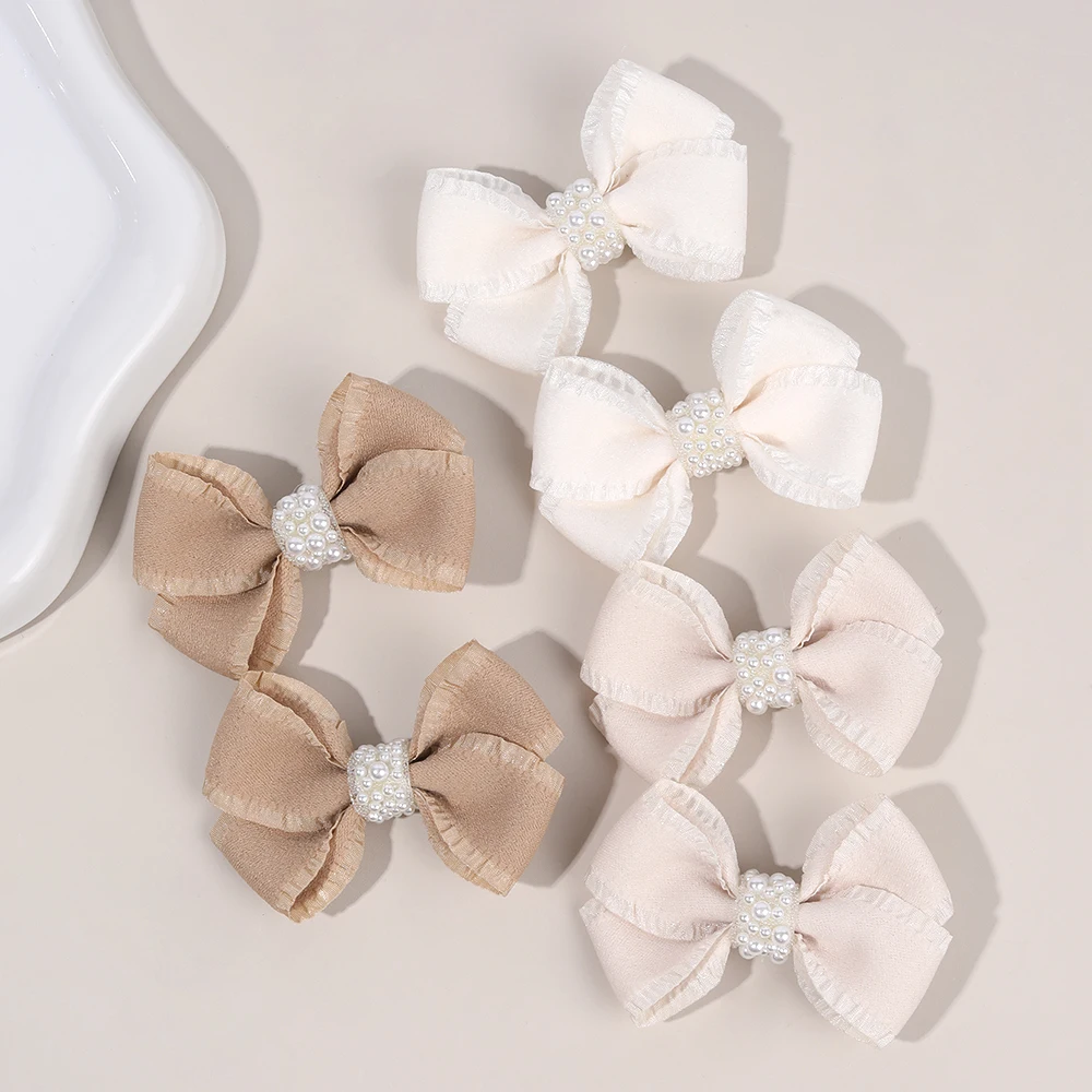2Pcs Trendy Pleate Hair Clips Sweet Pearls Hairpins Light Color Barrette For Girls Children Korean Headdress Accessories 1