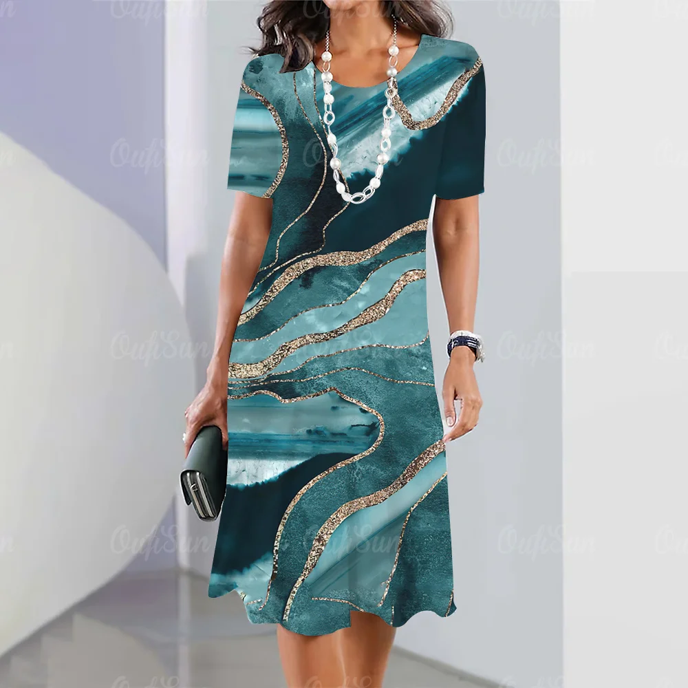 2024 New Women's Dresses Graphic Print Elegant & Beautiful Midi Dresses Plus Size Female Summer One-piece Dress Free Shipping 