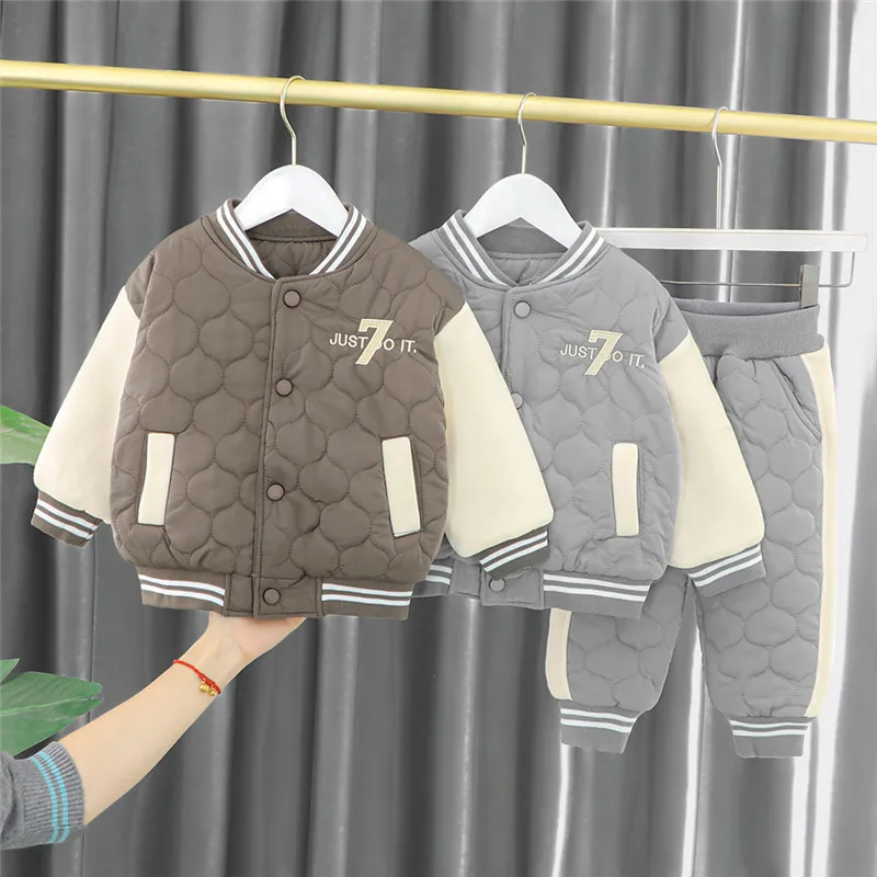 

Boys Thick Clothes Sets Winter Children Warm Velvet Jackets Pants 2pcs Down Suit For Baby Tracksuits Kids Outdoors Costume Girls