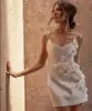 Spaghetti Straps Wedding Dress Short Mini Satin Bridal Gowns Flower Decorate Elegant Robes For Formal Party Gown 3