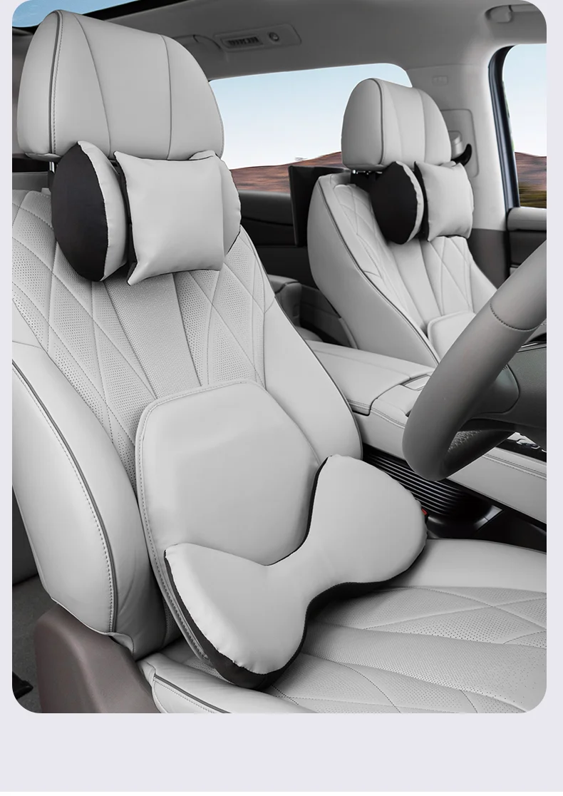 High quality car neck pillow headrest lumbar support leather material Comfort an
