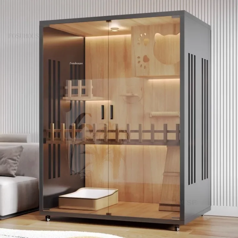 Solid Wood Cat Villa Cat Cages Home Indoor Comfortable Pet Litter House Large Free Space House Solid Wood Cabinet Pet Cage L