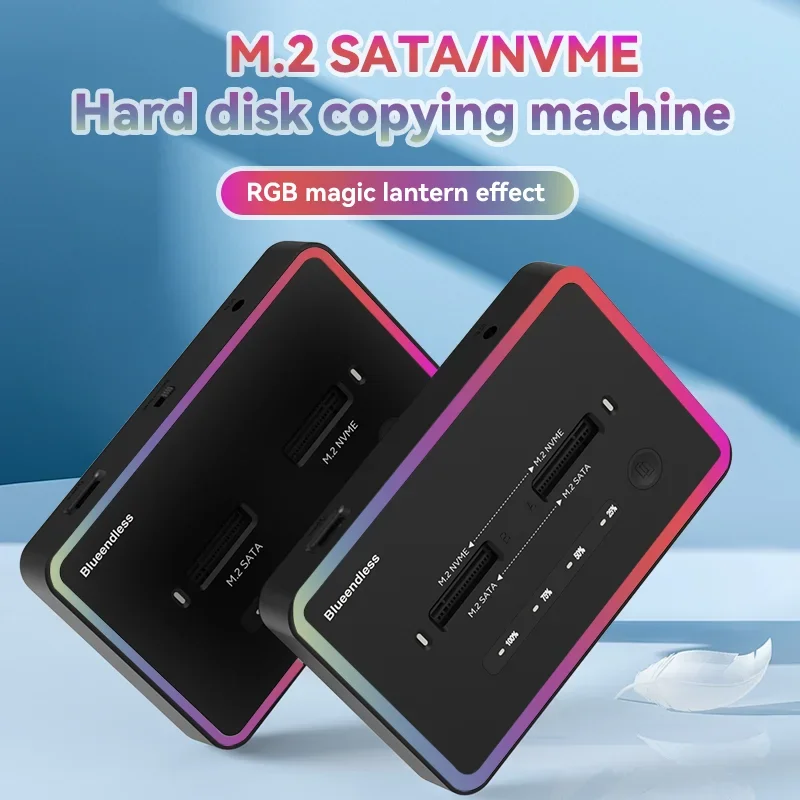 레노버 듀얼 프로토콜 M.2 SSD 인클로저, 2베이 NVMe/SATA SSD 도킹 스테이션, 10Gbps 타입-C 오프라인 클론 외장 SSD 케이스