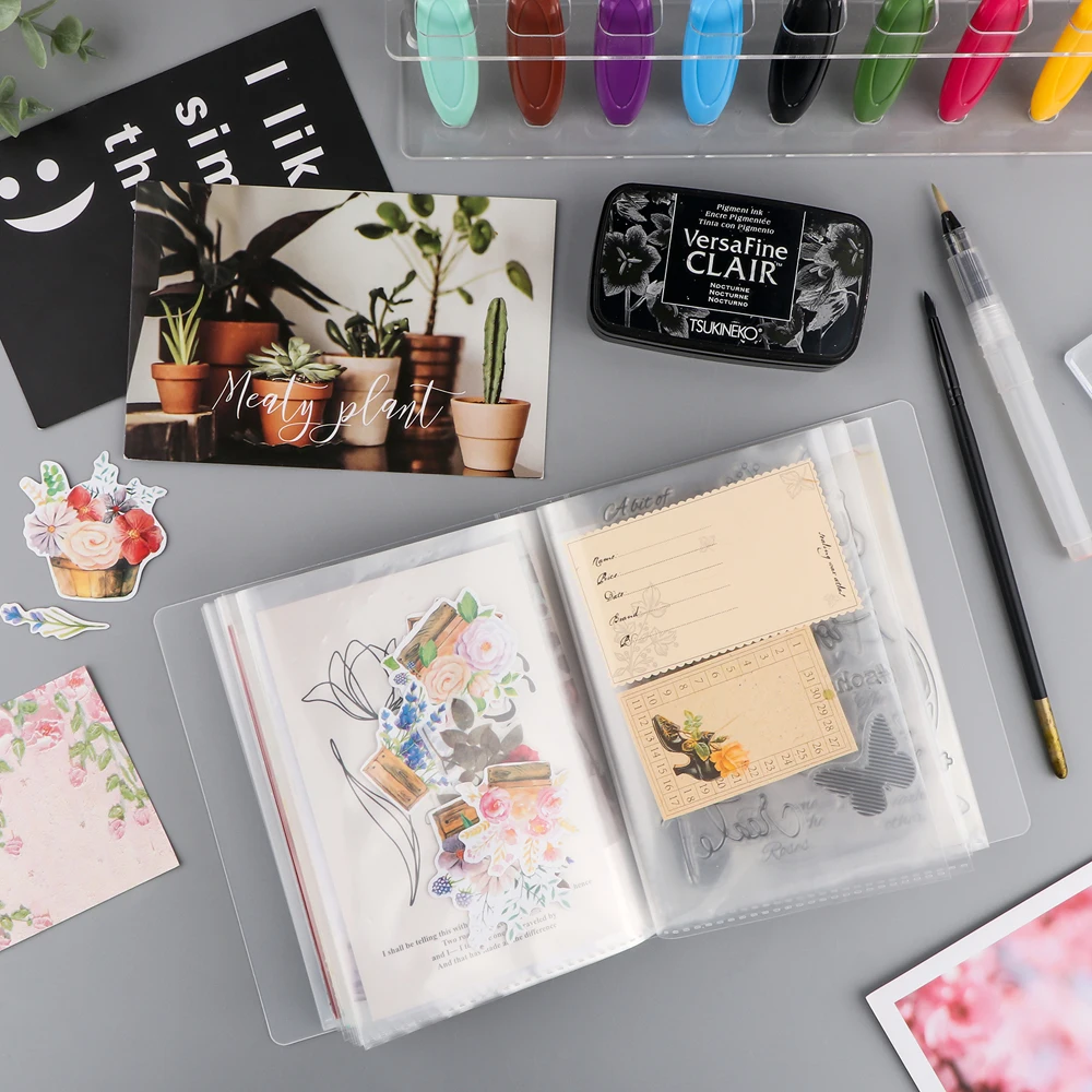 40 Seiten Mehrzweck-Fotoaufbewahrungsalbum im A6-Format mit transparentem Aufkleber für Scrapbooking, Stempel und Stanzformen, Aufbewahrungsbuch-Organizer, Ordnerblätter – Detail 3