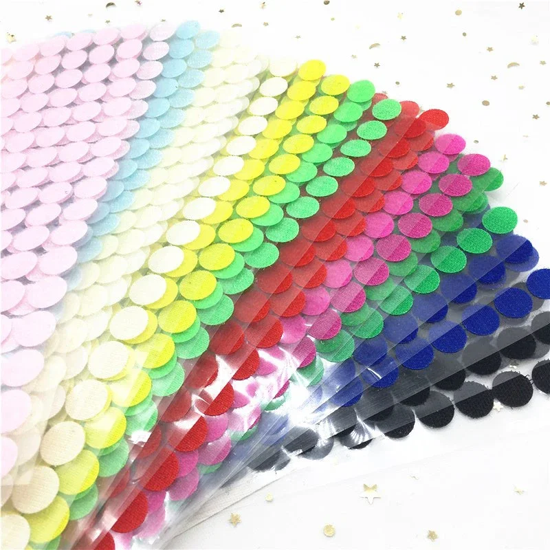 10 Packs 15mm Self Adhesive Fastener Tape Hook and Loop Tape Round Sticker White Black Transparent Round Strong Glue Adhesive
