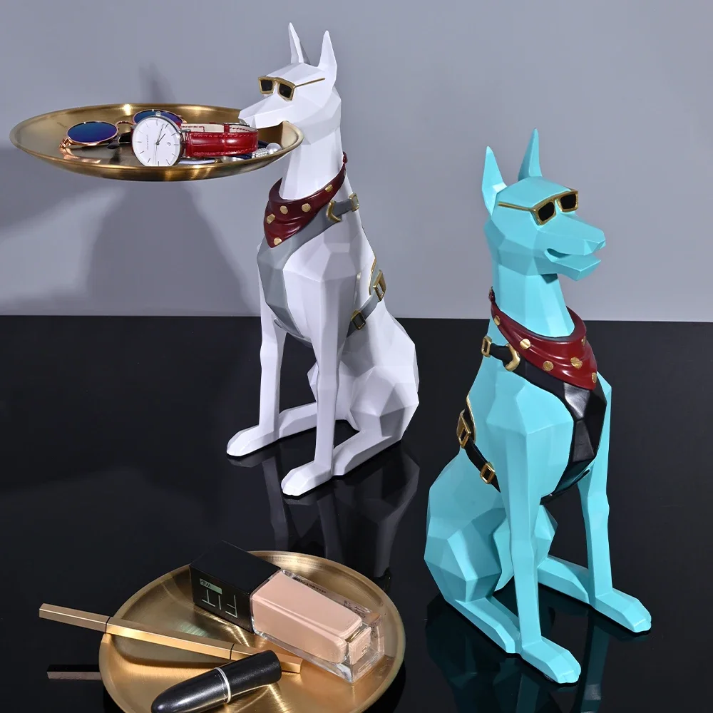 

Tray Decoration For Room Sculptures Living Keys With Pinscher Jewelry Butler Dog Table Holder Art Statue Resin Ornament Doberman