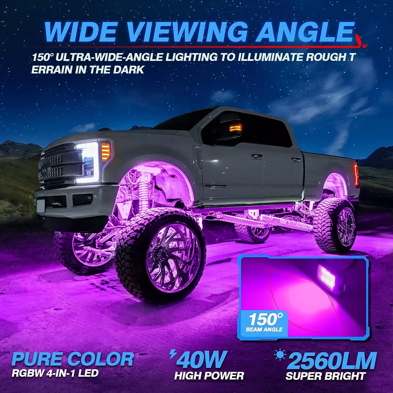 Jacked Up Razor Led MICTUNING Latest Q1 RGBW LED Rock Lights - 8 Pods Multicolor Underglow ...