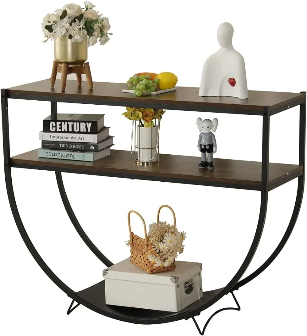 48'' 2-Tier Console Table Modern Sofa Table with Storage Shelves Arc-Shaped Table for Entryway Living Room Dining Room and Porch 3