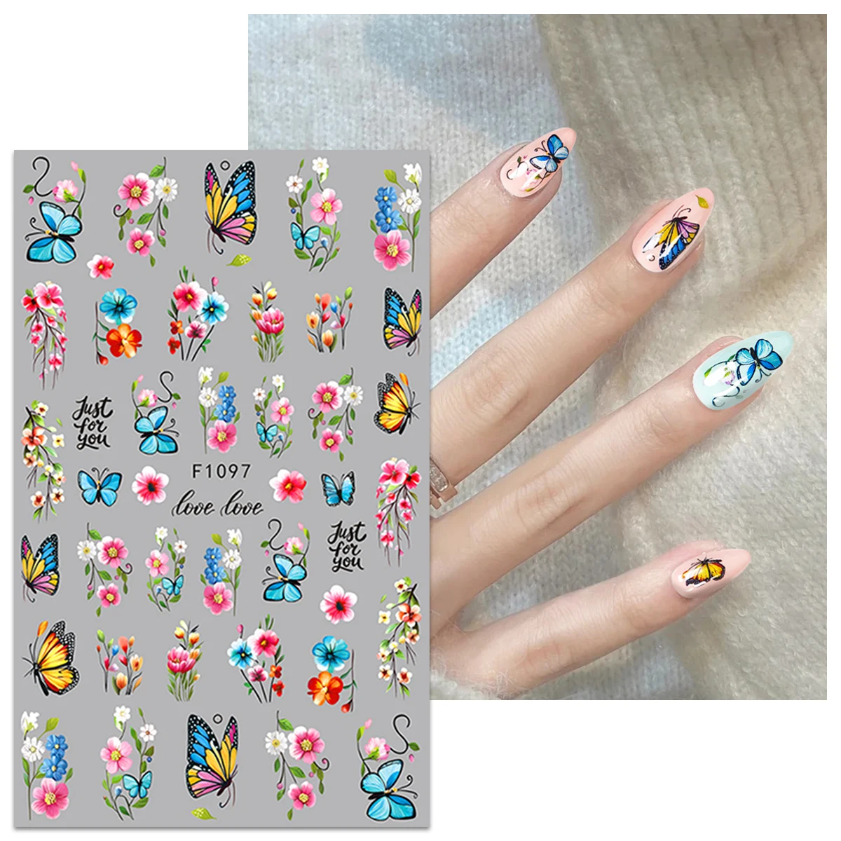 봄과 여름 꽃 나비 네일 스티커, 네일 장식 DIY, 선물, 파티 및 웨딩 메이크업 스타일링에 쉽게 적용 가능