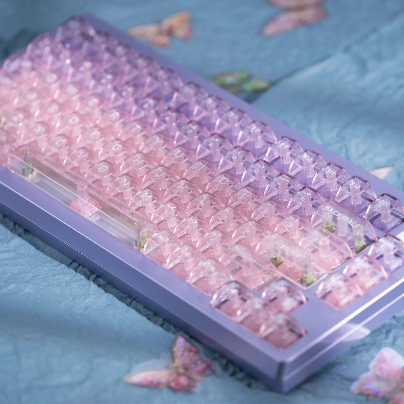 Teclado Mecânico Keycap Keycaps Transparentes Perfil Asa Gmk 75 98 104 Chaves Roxo Rosa Acessórios 146 Chaves