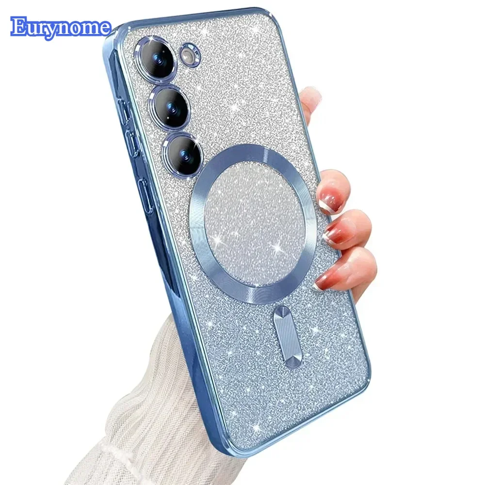 Glitzernde Hülle für Samsung Galaxy A56 A36 A16 A06 A17 A26 S24 FE S22 S21 S20 S23 Plus S26 S25 Ultra Magnetische Kabellose Abdeckung