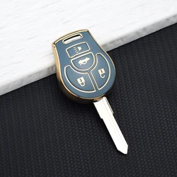 Luxury Leather Car Key Holder with Keychain - Four - Button Protection (Grey Key Case)