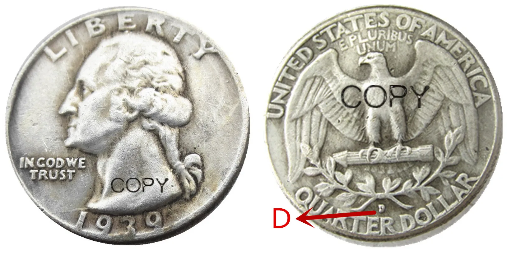 

US 1939D квартал Вашингтон Посеребренная копия монеты