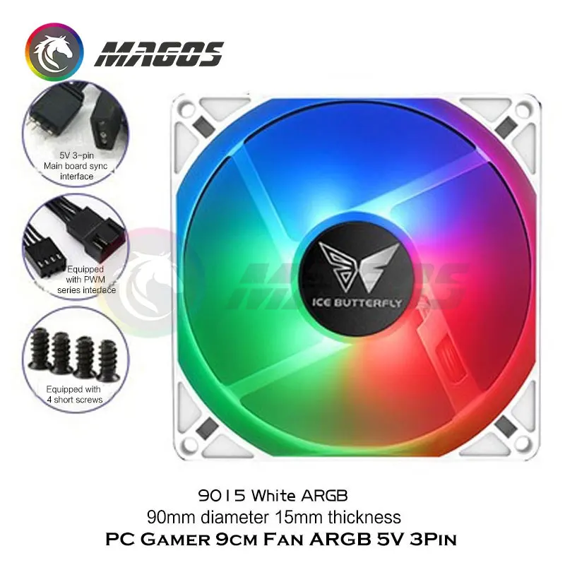 Gabinete pc Ventilador Argb Suporte Fino 5v 3pin Argb Mais 4pin Controle Pwm Preto Branco 9cm Ultrafinos 9015 9025 15 mm 25 mm - Imagem 4