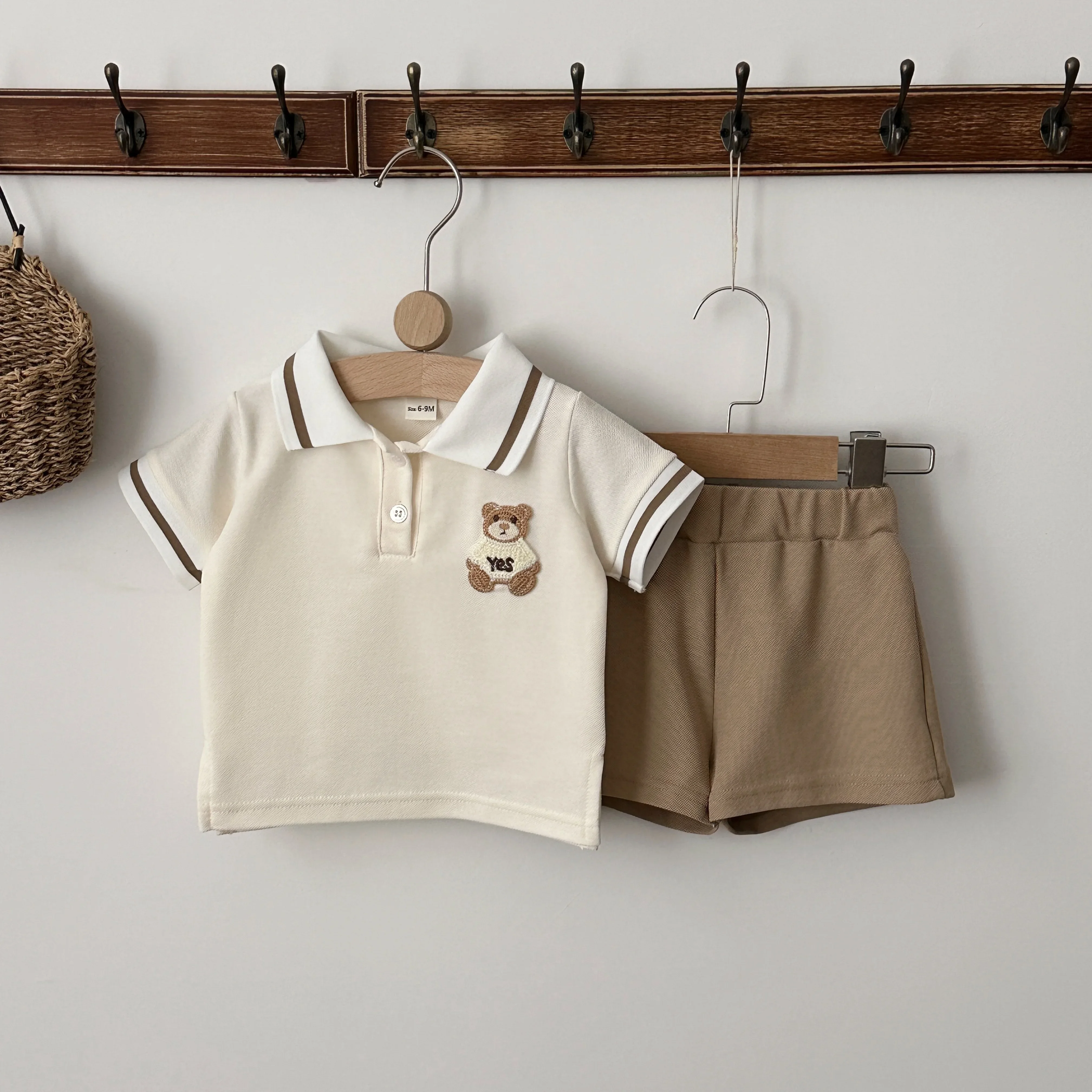 2Pcs Baby Boys Summer Cute Cartoon Bear Embroidery Short Sleeve+Short Pants Baby Casual Daily Clothes Suitable for 0-3Y 3