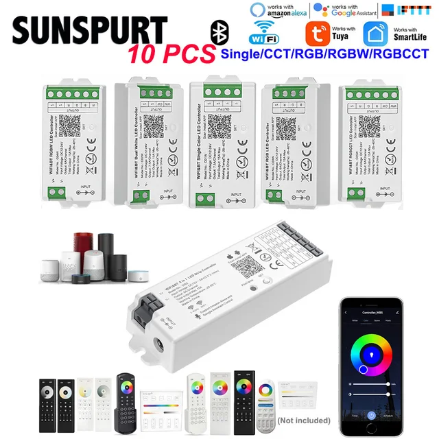 1-10P Smart LED Controller Tuya WiFi Alexa Google 2.4GHz RF 4/8 Zone 5IN1 CCT RGB RGBW Dimmer RGBCCT LED Strip RC01-04RF Milight 1
