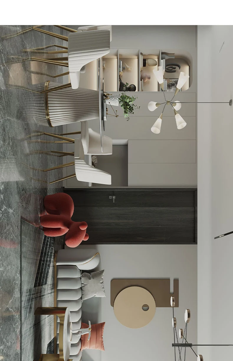 Description Picture 6 of itemContemporary Light Luxury Marble Dining Table Sets With Turntable For Small Apartment Simple Household Round Table For 4 People