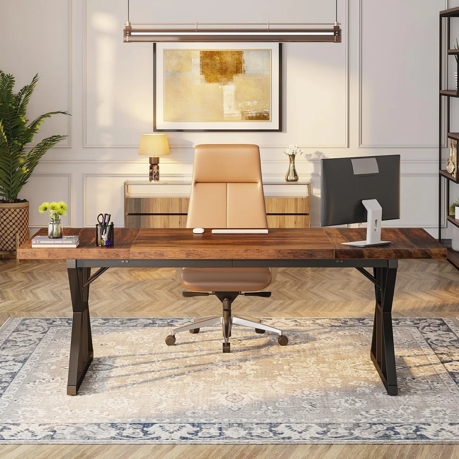 US 70.8-Inch Executive Desk, Large Computer Office Desk Workstation, Modern Simple Style Laptop Desk Study