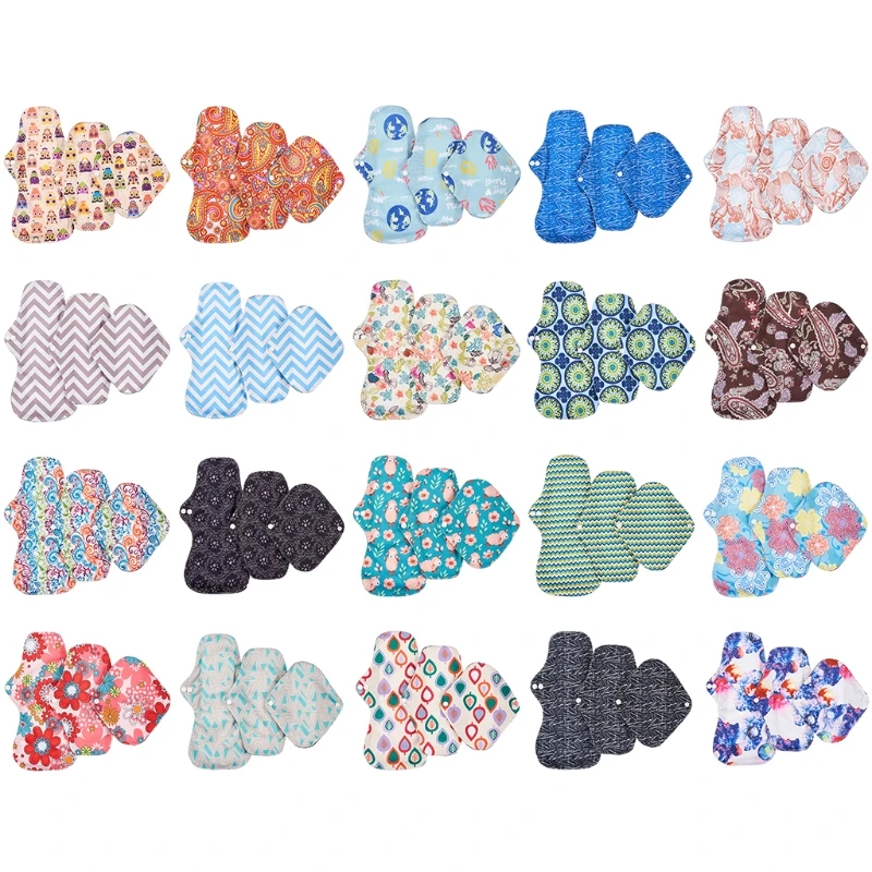 

3Pcs Cloth Sanitary Pads Reusable Napkins 3 Sizes Menstrual Pads for Heavy Flow Night Use Bamboo Charcoal Washable