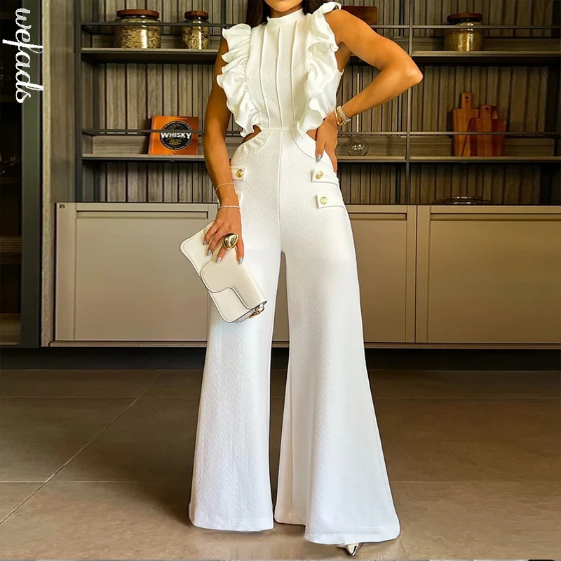 Wefads Jumpsuit Women Summer Casual Solid Sleeveless Hollow