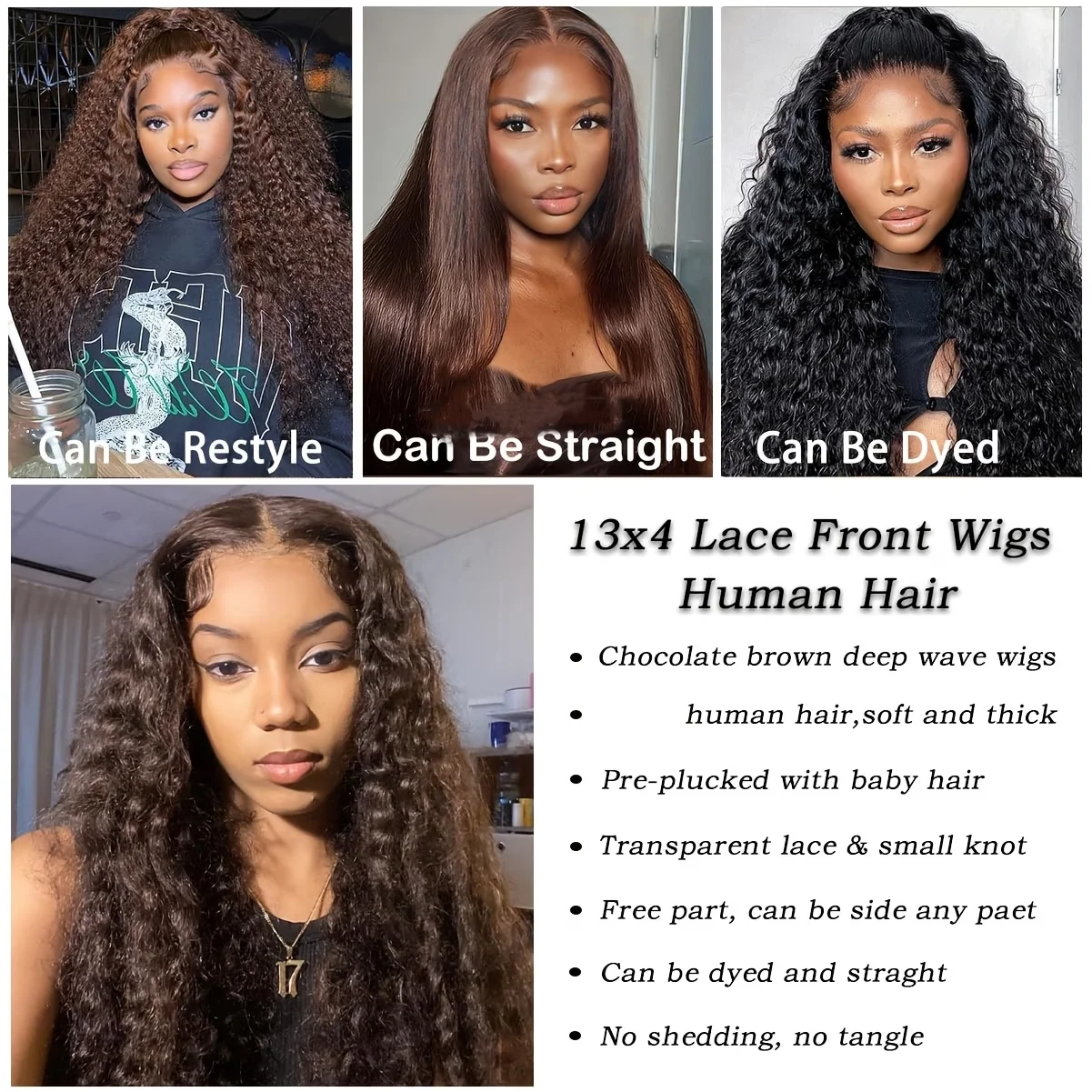 Chocolate Brown Deep Wave Human Hair Wig 13x4 HD Lace Glueless Lace Front Wigs Human Hair On Clearance Sale Curly Human Hair Wig 6