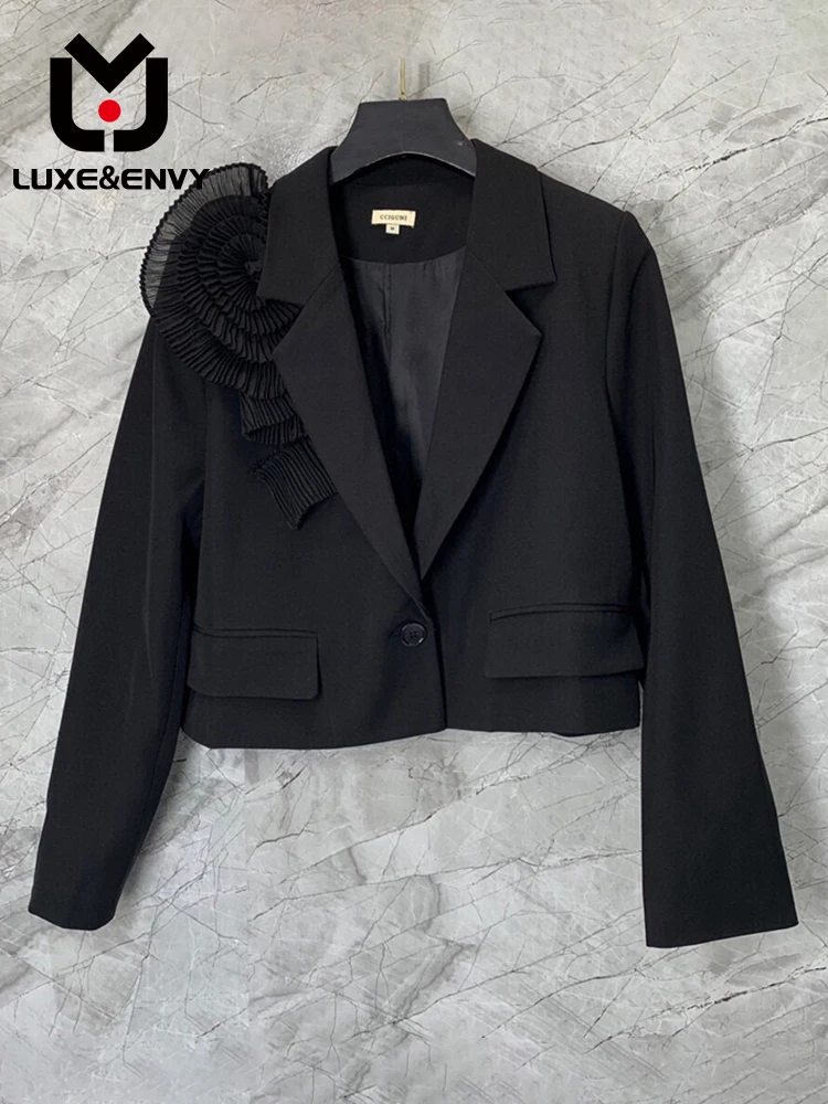 

LUXE&ENVY [ZD Studio] 2023 Autumn New Women's Collar Plate Flower Decorative Neckline Long Sleeve Suit Top Coat 802 2023 Autumn