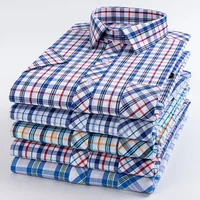 Fashionable Cotton Plaid Shirt Men's Short Sleeve Single Patch Pocket Design Young Casual Standard Fit Men's Shirt 1